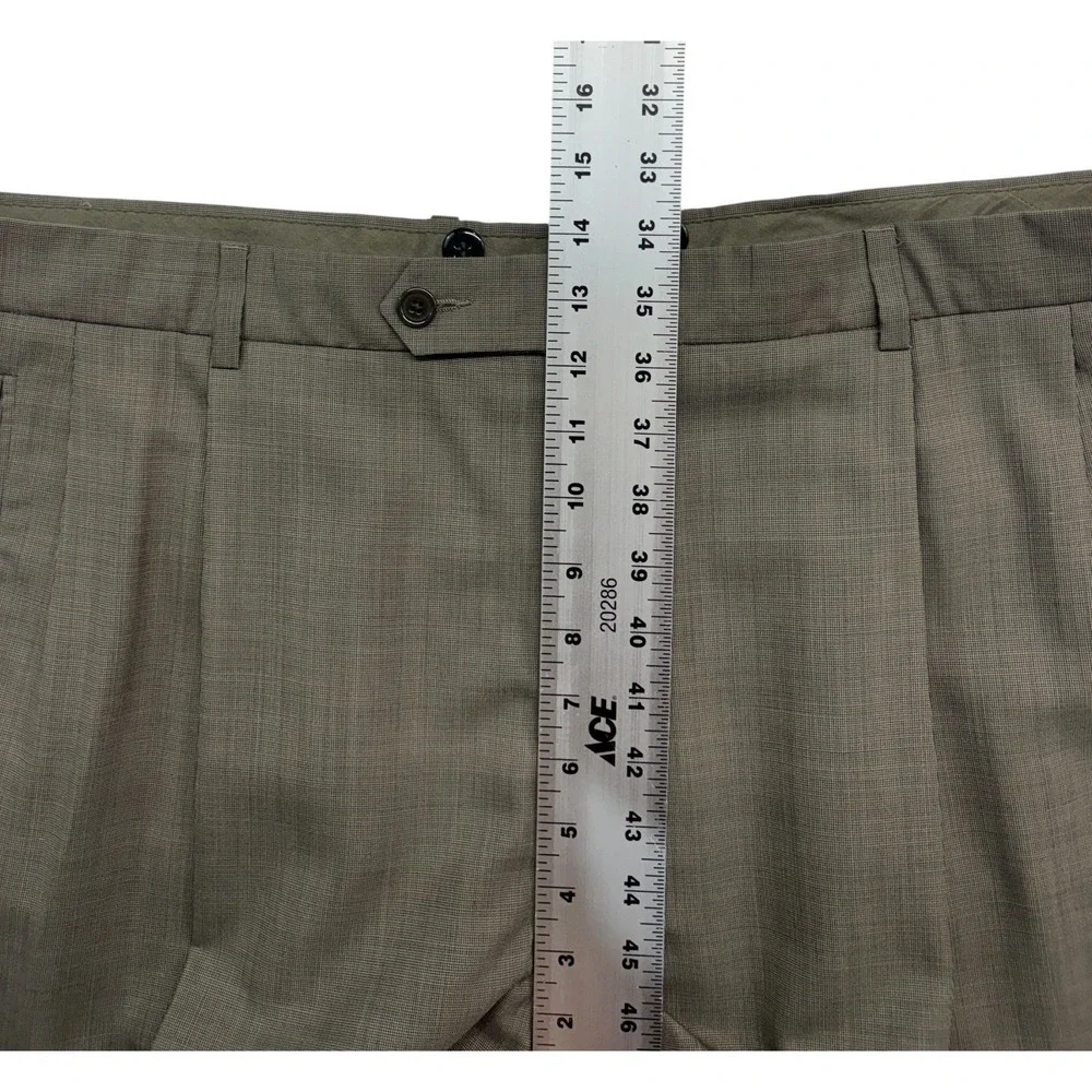 vtg 90s Donna Karan 48L 42x32 Taupe 2pc Pant Suit Italy Made Wool Pleated Cuff